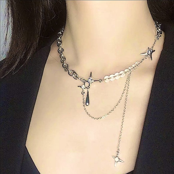 NEW SILVER DROP CROSS MULTILAYER LOLLITA PENDANT GOTHIC MINIMALIST NECKLACE - Picture 8 of 13